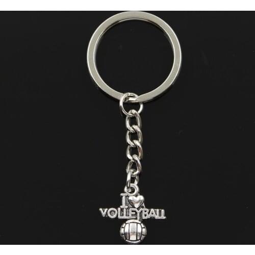 Fashion 30mm Key Ring Metal Key Chain Keychain Jewelry Antique Bronze Silver Color Plated I Love Volleyball 21x20mm Pendant