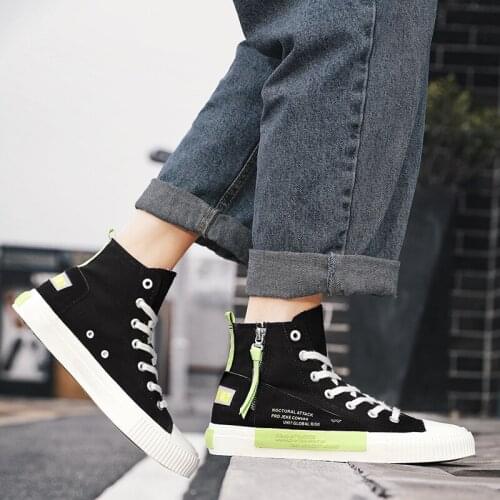 Mens Canvas Shoes High Top Flat Shoes For Men Zapatillas Hombre Outdoor Casual Non-Slip Sport Shoes New Student Running Shoes