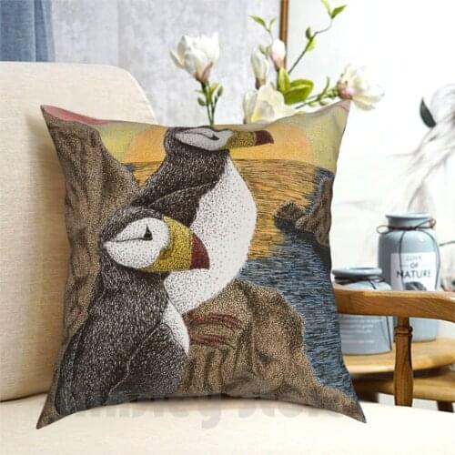 Puffins On Sunset Cliff Pillow Case Printed Home Soft DIY Pillow cover Puffin Bird Sunset Sunrise Colorful Water Ocean Lake
