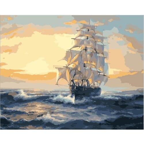 GATYZTORY DIY Oil Painting By Numbers Sailing Boat At Sea Scenery Kits Drawing On Canvas Handpainted Art Gift Home Decor