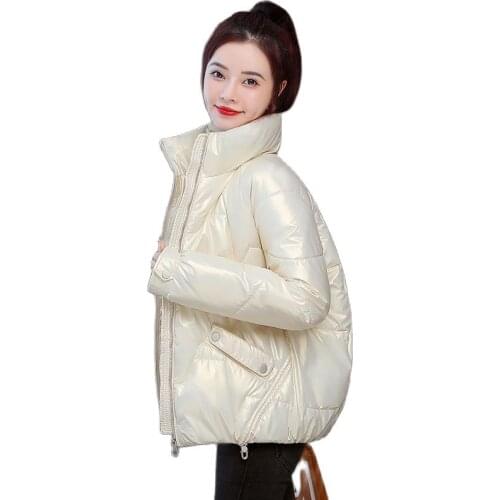 2021New Women Cotton Coat Parkers Bright Face Wash-Free Down Coat Short Korean Style Loose Warm Winter Padded Jacket Overcoat