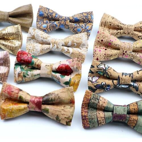 New Floral Cork Wood Bow Ties For Men Women Childern Wedding Casual Party Gift Fashion Novelty Handmade Solid Bowtie Accessories