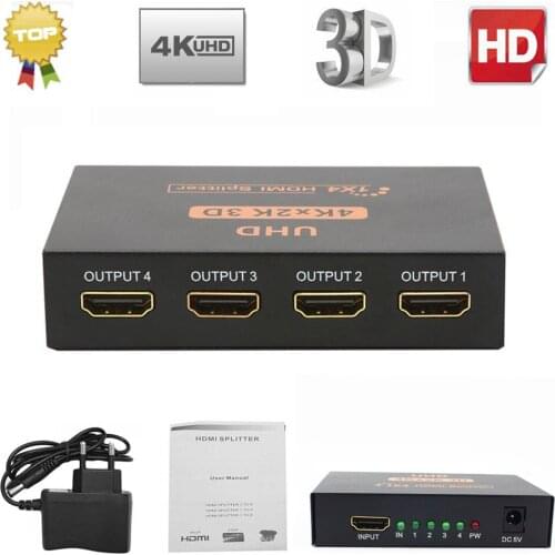 100pcs Ultra HD 4K HDMI Splitter 1X4 Port 3D UHD 1080p 4K*2K Video HDMI Repeater Amplifier Switcher HDTV HDMI Splitter Full HD