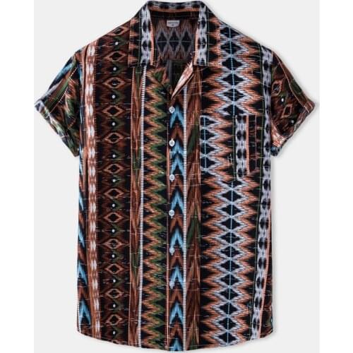 Ethnic Style Shirts Men Short Sleeve Casual Mens Aloha Shirt Beach Holiday Hawaiian Camisas Summer Brand New Cosy Chemise Homme
