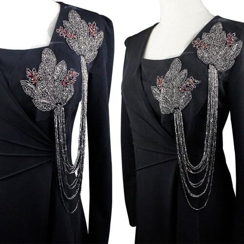 Manual beaded leaf Flower patch Tassels Shoulder Board Applique Collar Patch Tassel Epaulets Shoulder Flower DIY sewing