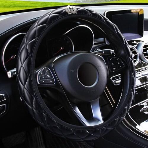 37-38CM Diameter Steering Wheel Cover PU Leather Crystal Crown Steering Covers Car-styling Car Interior Accessories
