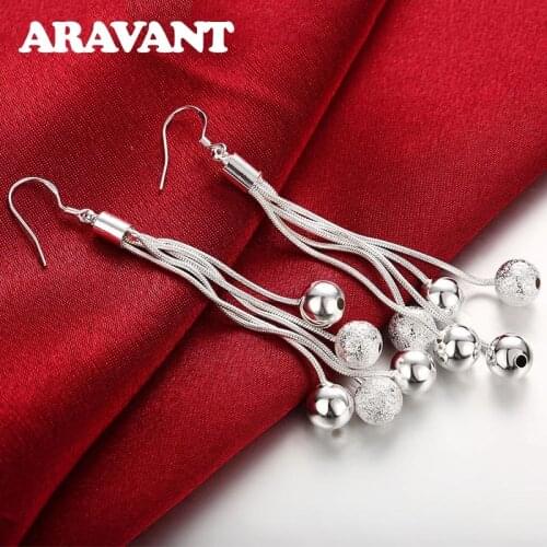 Luxury 925 Silver Scrub Bead Tassel Long Drop Earrings For Women Statement Wedding Earring Jewelry Pendientes