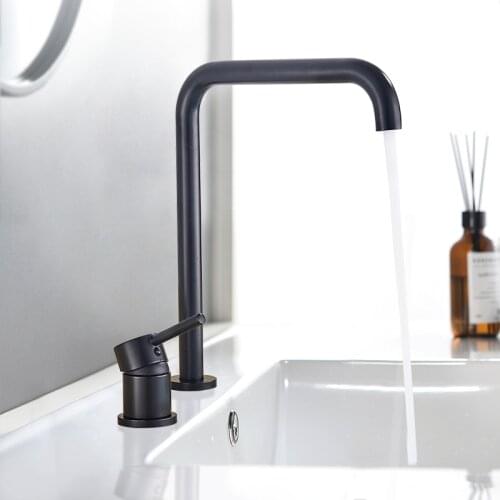 Basin Faucet Bathroom Deck Mounted Super Long Pipe Two Holes Widespread Bathroom Faucet Sink Tap 360 Rotating Widespread Tap