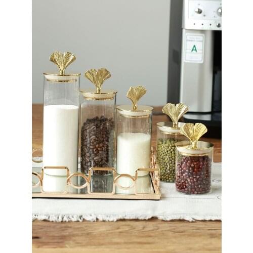 Pure Copper Ginkgo Leaf Glass Sealed Cans European Retro Light Luxury Flower Tea Coffee Pearl Food Storage Tank
