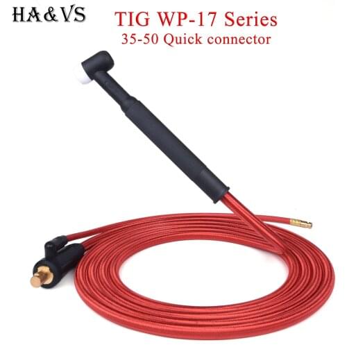 WP17 TIG Welding Torch Gas-Electric Integrated Red Hose Cable Wires 5/8 UNF Quick Connector 4M 35-50 Euro Connector 13.12Ft