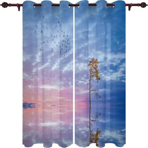 Lake Surface Tree Flying Bird Valance Window Curtains For Living Room Bedroom Kitchen Home Ready-made Youth Room Window Curtains