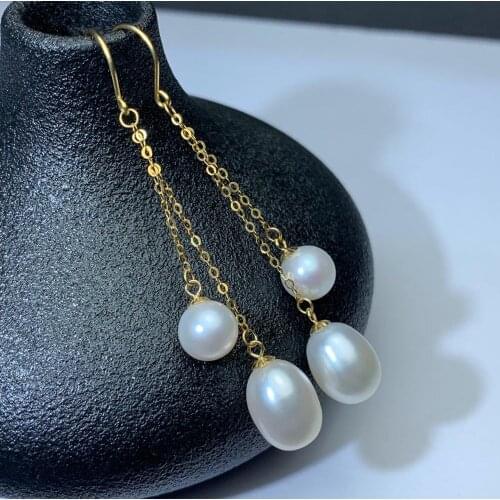 Shilovem 18k yellow Natural freshwater pearls Drop Earrings fine Jewelry women trendy anniversary Christmas gift myme0708110zz