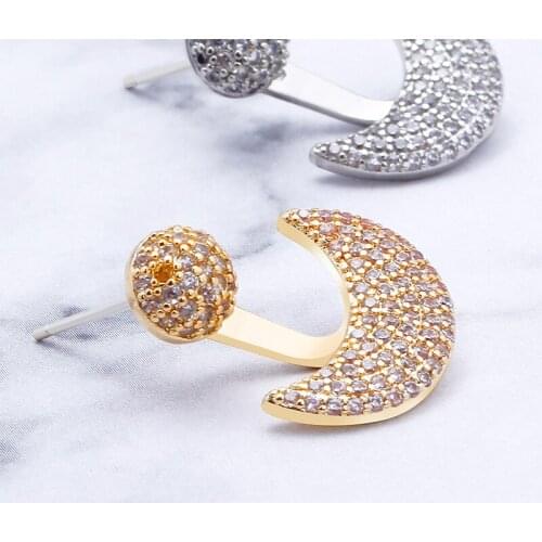 Zhijia Hot Sale Brincos Gold Sliver Rhinestone Party stud Earring moon Earrings for Women Fashion Accessories gifts