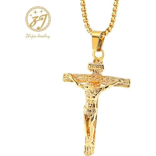 Zhijia Stainless Steel Cross Necklace Men/Women Jewelry Christmas Gift Wholesale Trendy Silver/Gold Color Chain & Pendant