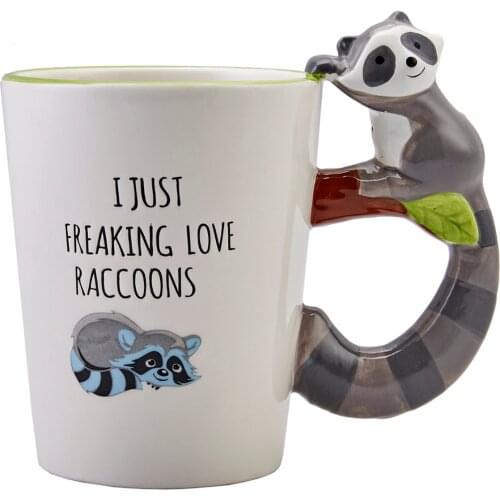 Animal Raccoon Mug Heat-Resistant Espresso Coffee Mug Cup Turkish Coffee Drink Beverage Serving Durable Cup Stoneware White Tea Cup Drinkware Gift Kitchen Accessories Decorative Raccoon Figure Animal Mug