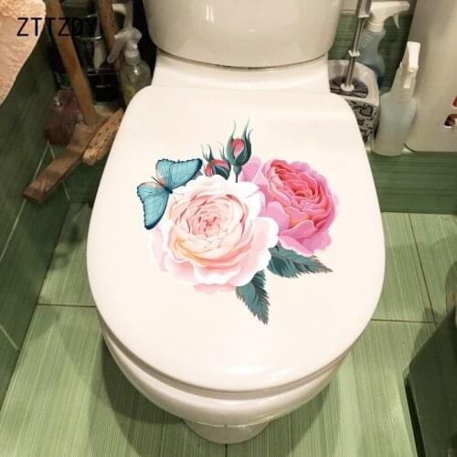 ZTTZDY 22.6×23.2CM Delicate Peony Butterfly Home Living Room Decor Wall Stickers Toilet WC Accessories T2-1226