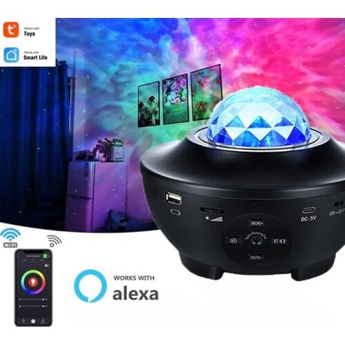 1pcs TUYA Watermark Music Starry Sky Light Projector Stage Watermark Projection Lamp Bedroom Decoration Novelty Lighting