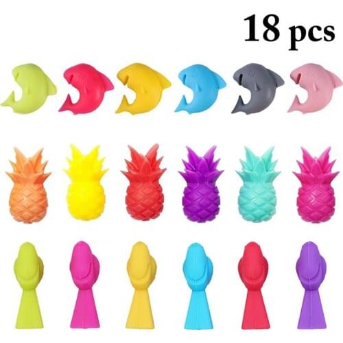 18PCS Cute Silicone Red Wine Cup Mark Wine Glass Charm Shark Pineapple Bird Wine Glass Marker Drink Glass Tag Bar Accessories