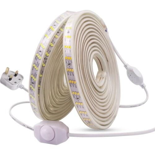 220V Strip Lamp SMD2835 180Leds/m Three Row Waterproof Flexible Tape Ribbon Dimmerable Led Lights EU UK Plug
