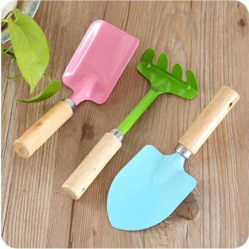 3pcs/lot Stainless Steel Plant Rake Shovel Soil Raising Flowers Wooden Handle Garden Plant Care Mini Portable Gardening Tools