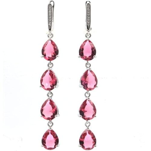 50x22mm SheCrown 2020 Created Tanzanite White CZ Gift For Sister Silver Earrings