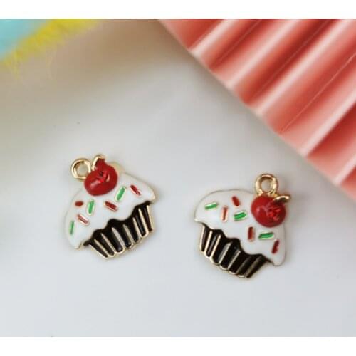 ApeUr 10pcs/pack Sweet Fruit Cupcake Enamel Charms 19*18mm Rhinestone Cherry Cake Bracelets Floating Pendants Fit Jewelry Making
