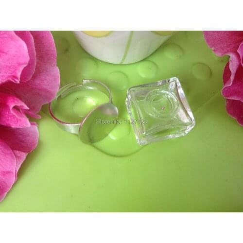 Free shipping !! 50sets 18x18mm Square Liquid Rings,glass bubble Liquid rings,Glass Globe Bubble Vial rings,glass bottle rings