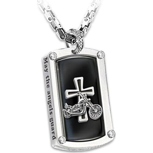 MIQIAO Stainless Steel Titanium Cross Square Punk Hip Hop Motor Cycle Fan Rider Pendant Collar Chains Necklace for Men Women
