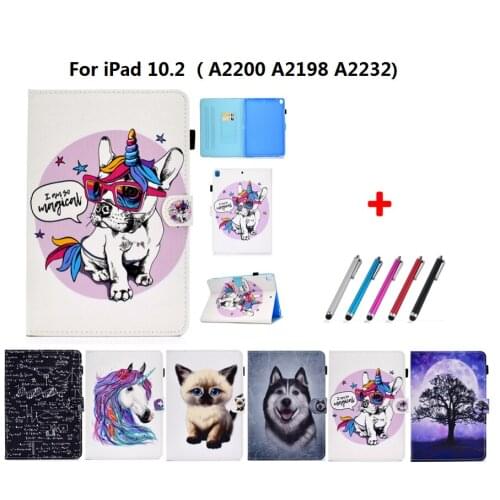 For iPad 10.2 Case Cool Unicorn Dog Cover For iPad Case 7th generation 2019 Cat Horse Equation Tree Funda With Free Stylus