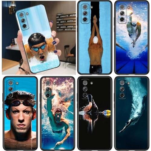 Michael Phelps Swimming for Samsung Galaxy S21 Ultra Plus Note 20 10 9 8 S10 S9 S8 S7 S6 Edge Plus Black Phone Case