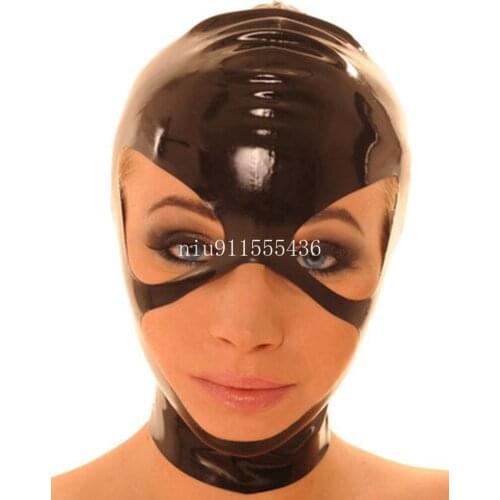 Handmade Black Latex Hoods Mask with Open Big Eyes Cosplay Latex Mask Custom Made