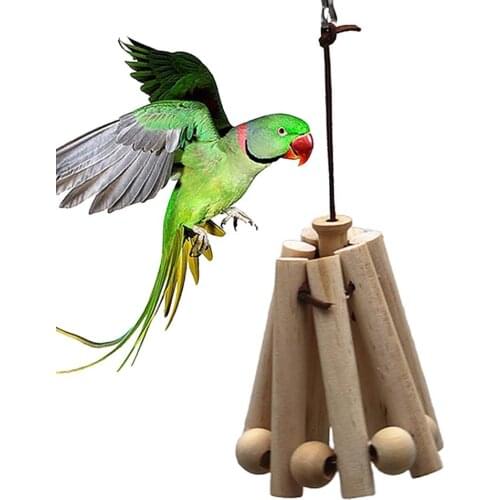 Pet Bird Parrot Wooden Bird Stand Hanging Swing Cage Interactive Chew Play Toy