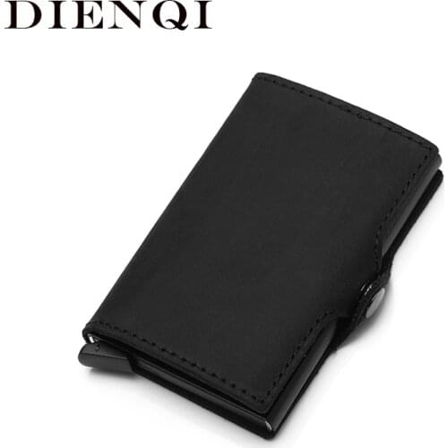DIENQI Genuine Leather Credit Card Holder Case Anti Rfid Protector Wallet Aluminum Men Women Metal Bank Business id Card Holder