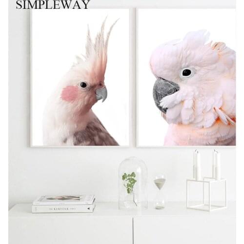 Pink Parrot Bird Canvas Poster Cockatoo Animal Print Wall Art Painting Nordic Decorative Picture Modern Living Room Decoration