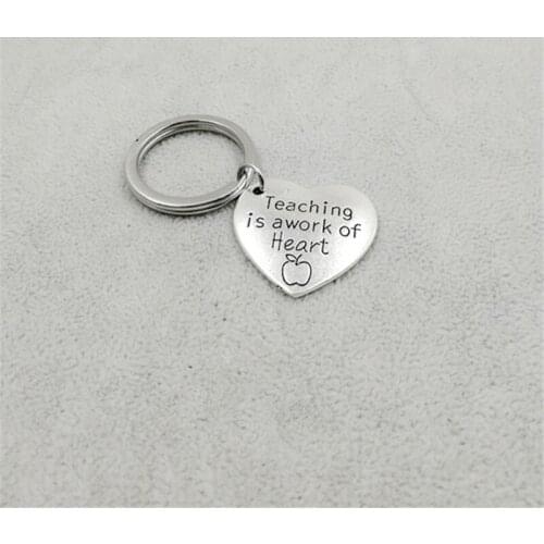 ISINYEE Handmade Letter Key Chain Engraved Teaching Is A Work Of Heart For Women Fashion Jewelry Keyring Teacher Gifts