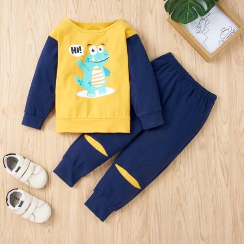 2-piece Baby / Toddler Boy Animal Dinosaur Pattern Pullover and Colorblock Pants Set