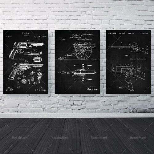 Western Patent Set of 3, Revolver Art, Winchester Rifle, Gatling Gun Poster, Wild West Art