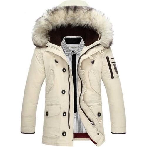 QUANBO New Casual Brand White Duck Down Jacket Men Winter Warm Long Thick Male Overcoat Faux Fur Windproof coat 1518 M-4XL