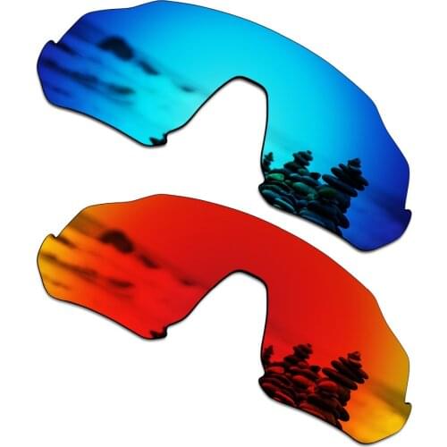 SmartVLT 2 PCS Polarized Sunglasses Replacement Lenses for Oakley Flight Jacket Ice Blue and Fire Red