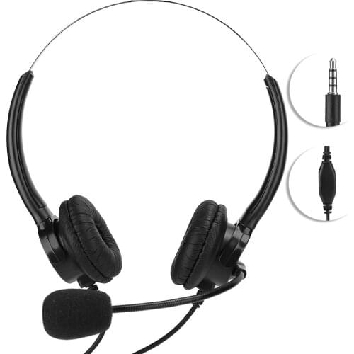 Tablet Microphone PU Leather Head-Mounted Binaural 3.5MM Mobile Phone Headset Tablet Earphone MIC Game Telephone Call Headsets