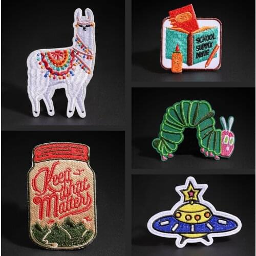 Cartoon Alpaca caterpillar patches storage tank Sticker Repairing holes in T-shirt pants UFO Decorative ironing cloth stickers