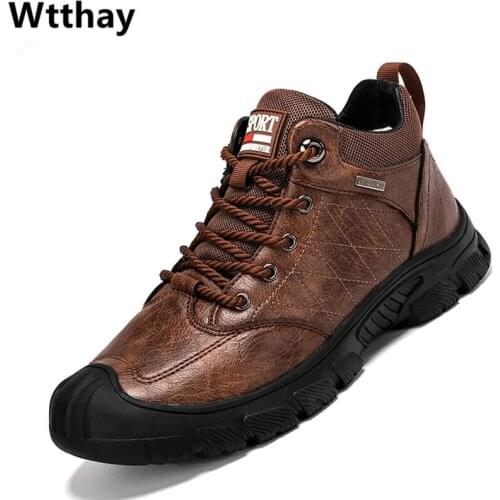 Leather Men Boots Winter Warm Plush Mens Boots Men Outdoor Climbing Sneakers No-slip Rubber Shoes Fashion Mens Treking Shoes
