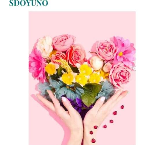 SDOYUNO 60x75cm Painting By Numbers DIY Flowers Pictures By Numbers On Canvas Frameless Digital Handpaint Number Painting