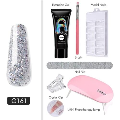8 Colors Glitter Nail Extension Kit Pure Color Crystal Model Quick Extension Paper-free With UV Nail Lamp File Nail Art Tool Set