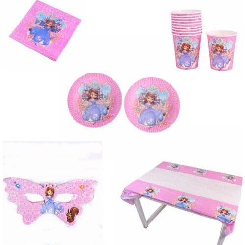 51pcs Sofia Snow White Elsa Tableware Set Birthday Baby Shower Princess Party Decor Napkins Plates Cups TableCover Flag Supplies