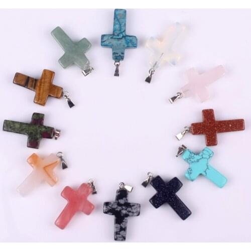 Druzy wholesale new fashion Cross Natural stone Pendants for jewelry making charm necklace accessories 12pcs/lot free shipping