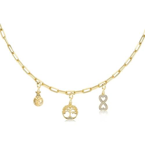 Valori Jewels Assorted Symbols, Zirconia White Gemstone, Gold Plated, Sterling Silver Charm Necklace