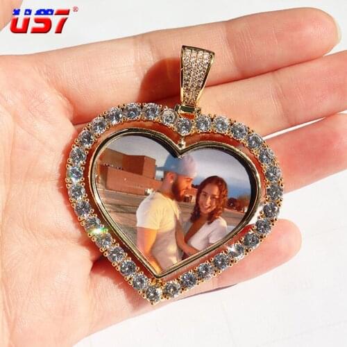 US7 Custom Photos Spades Shape Pendant Necklace For Women Men Memory Medallions Cubic Zircon Solid Hip Hop Jewelry Personalized