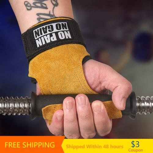 Cowhide Gym Gloves Grips Anti-Skid Weight Power Belt Lifting Pads Deadlift Belt Workout Crossfit Fitness Gloves Palm Protection