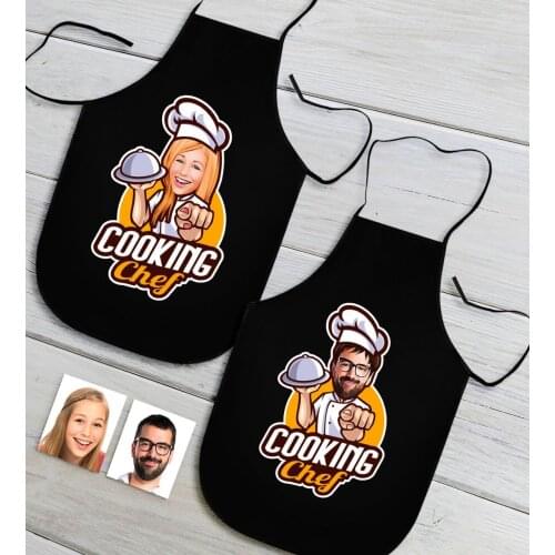 Personalized Dual Male and Female Chef Caricature Of Black Kitchen Apron Seti-15 Custom Design Souvenir Beautiful Memories Friends co